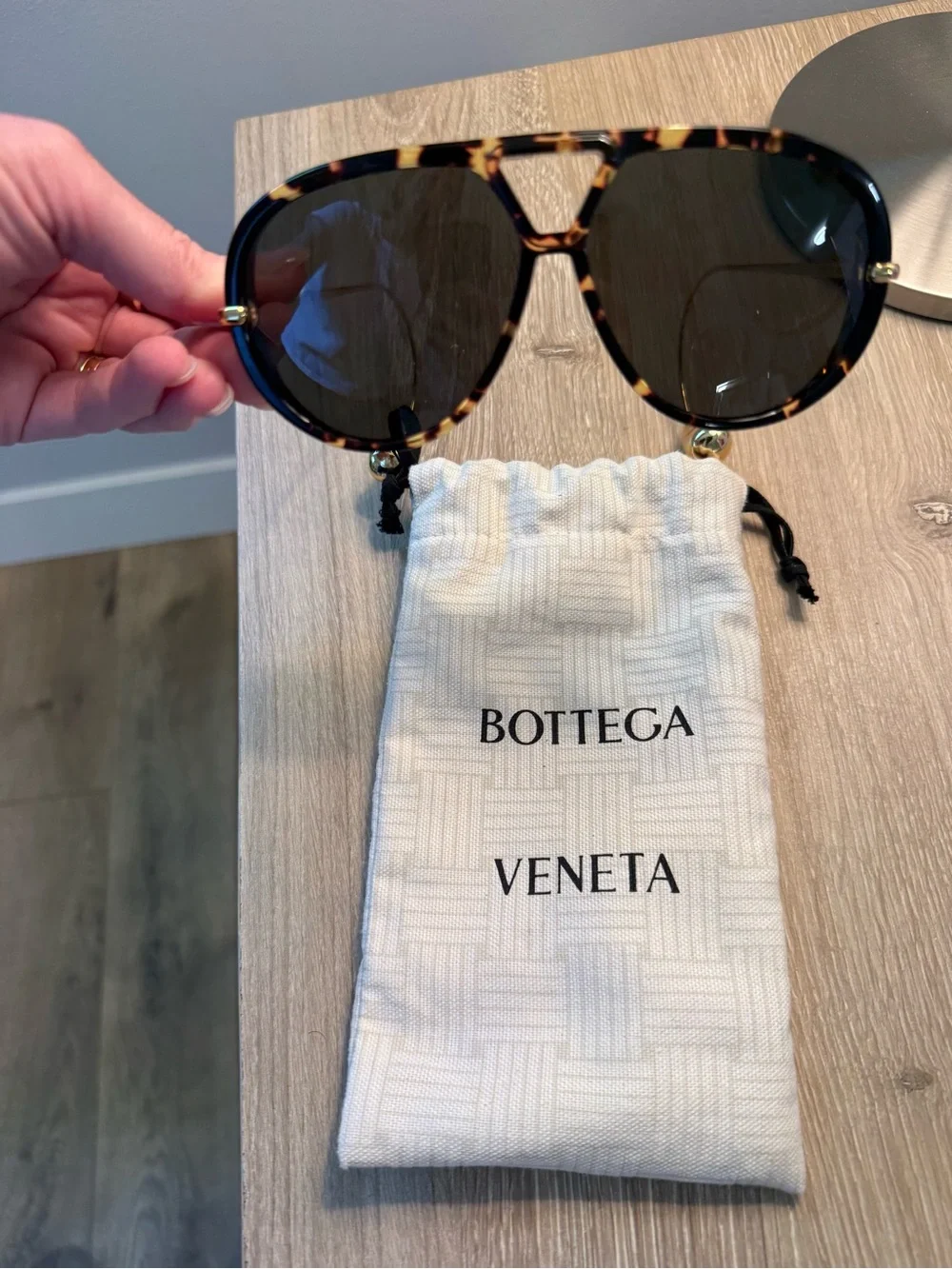 Bottega Veneta Drop Tortoiseshell Aviator Sunglasses with Gold Temples